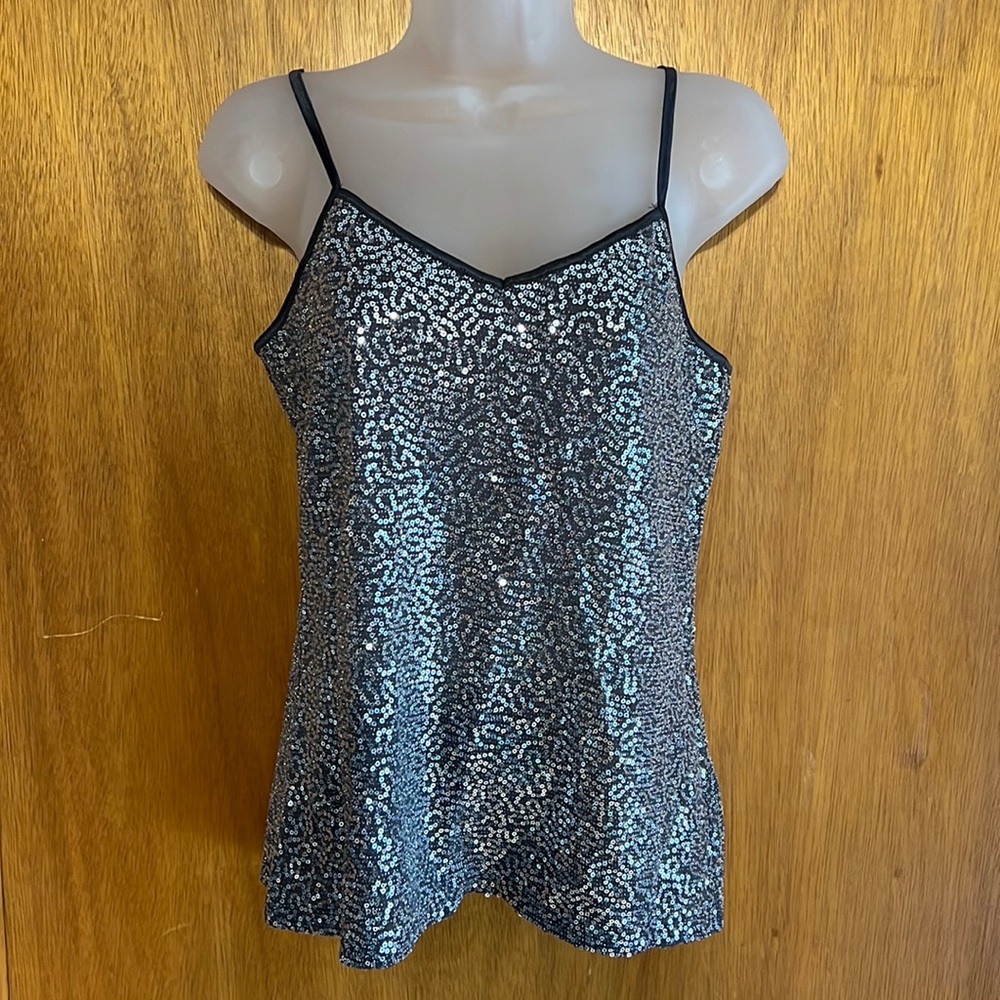 Express Dark Grey Sequin Adjustable Spaghetti Str… - image 1